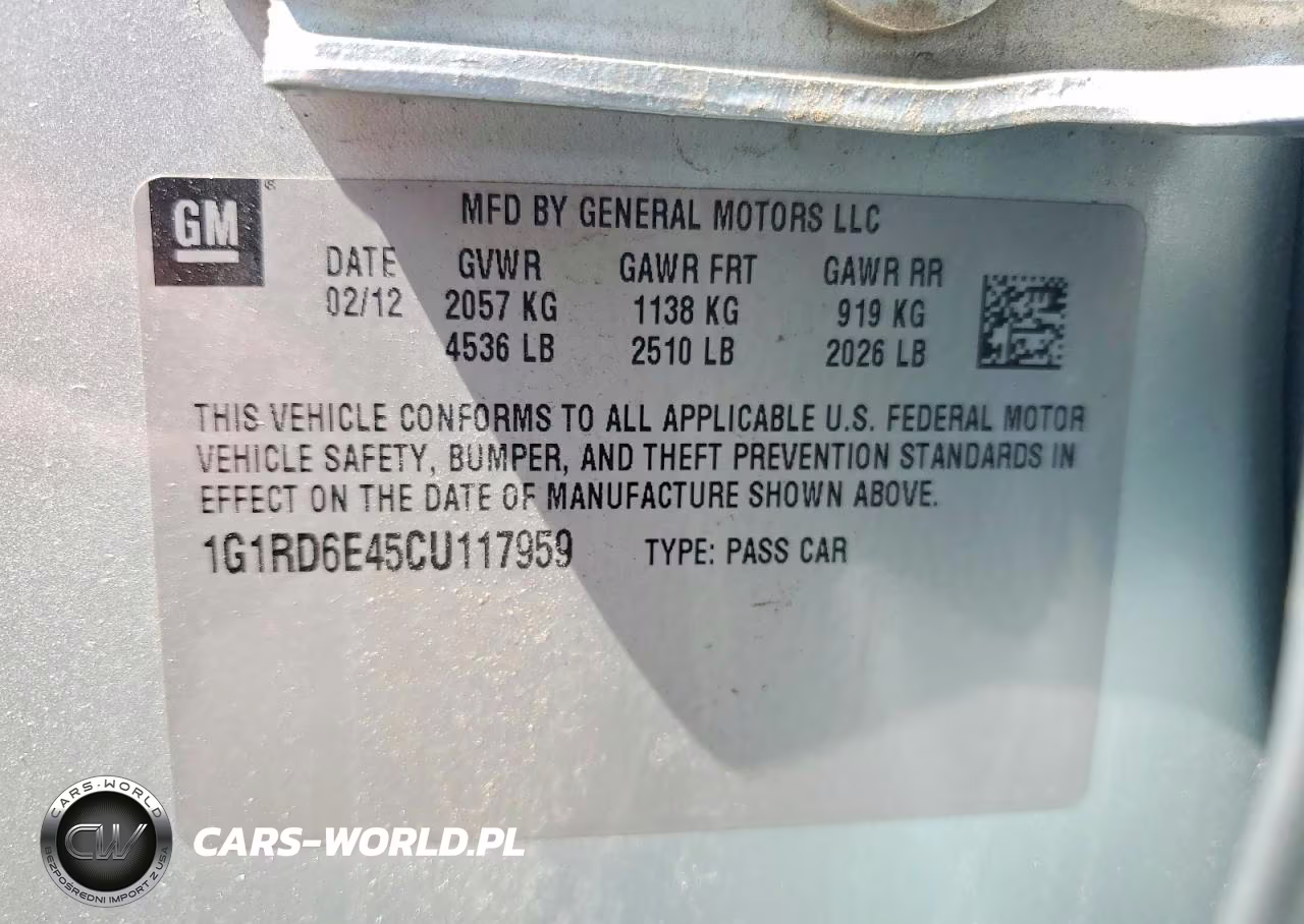 2012 Chevrolet Volt VIN:1G1RD6E45CU117959 - 12