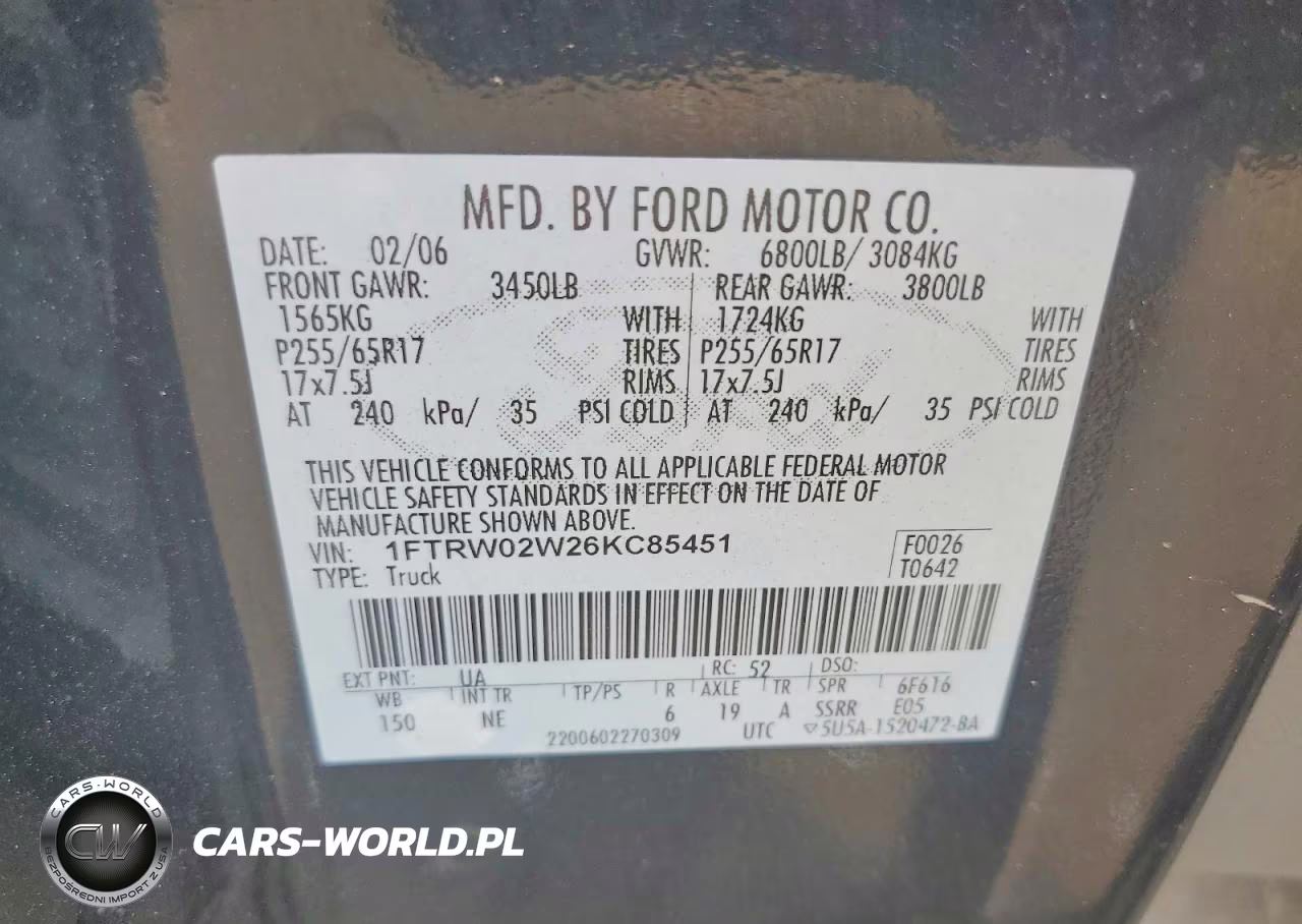 2006 Ford F150 VIN:1FTRW02W26KC85451 - 12