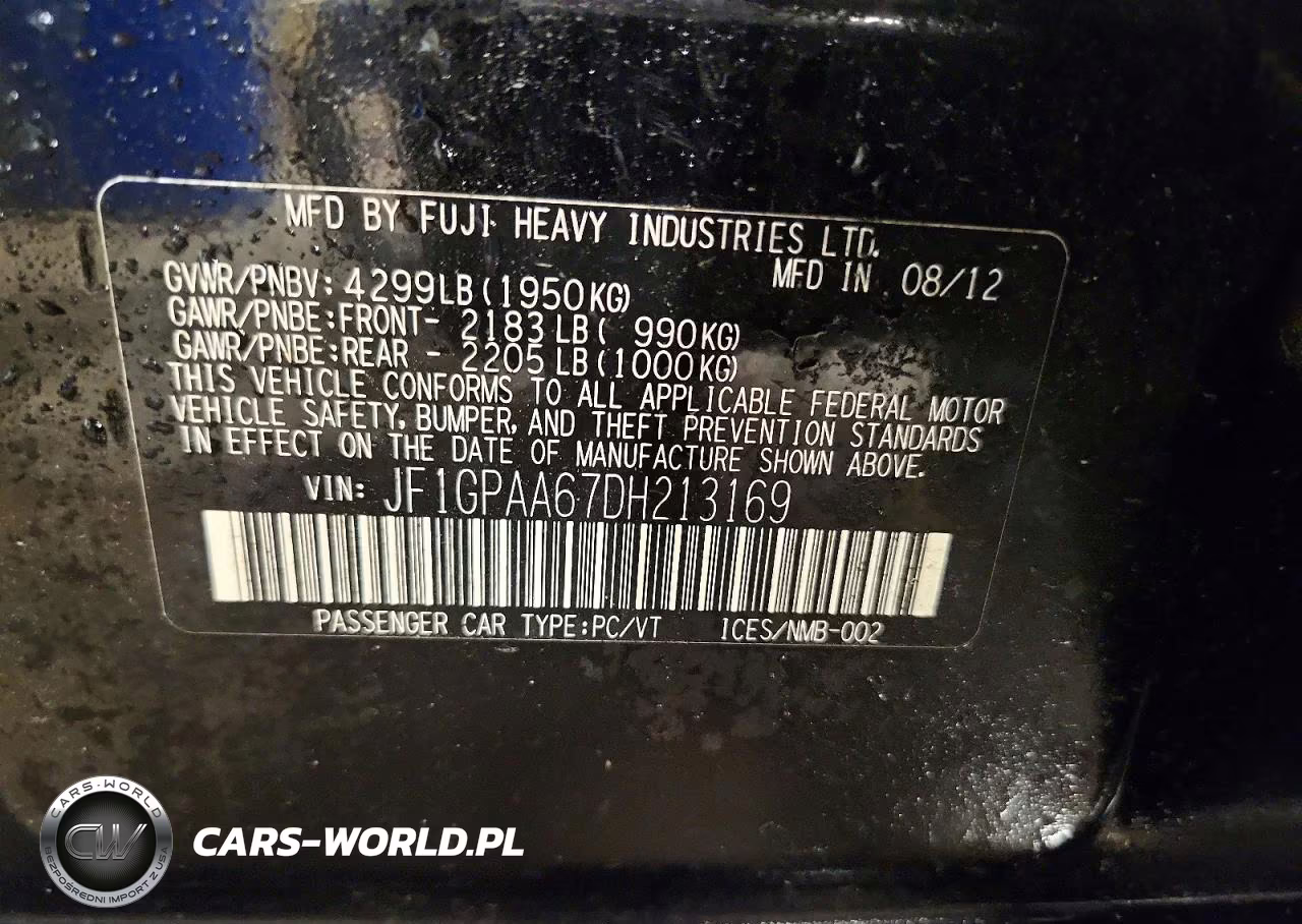 2013 Subaru Impreza VIN:JF1GPAA67DH213169 - 12