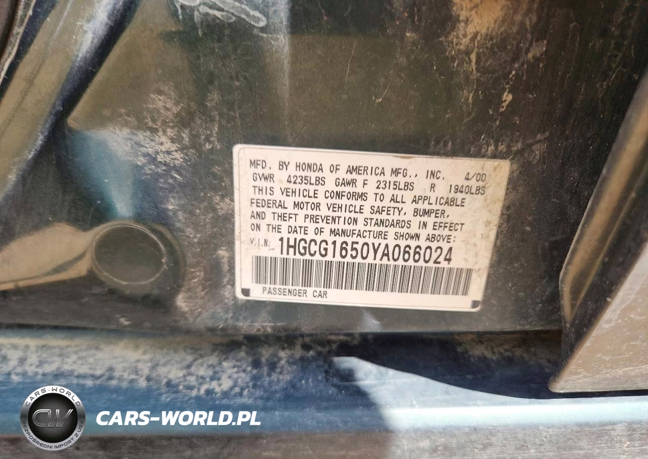 2000 Honda Accord Ex VIN:1HGCG1650YA066024 - 13