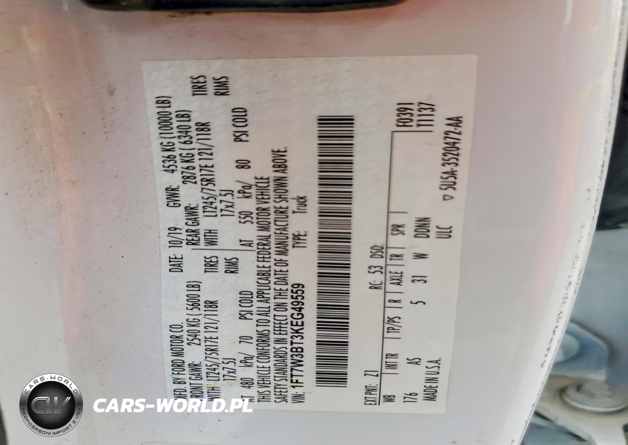 2019 Ford F-350 Xl VIN:1FT7W3BT3KEG49559 - 12