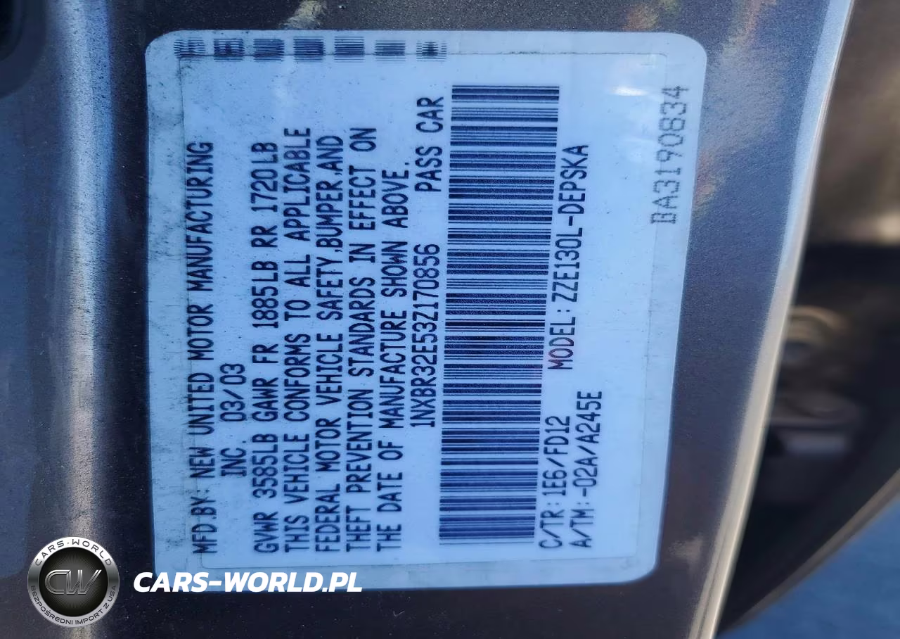 2003 Toyota Corolla VIN:1NXBR32E53Z170856 - 12