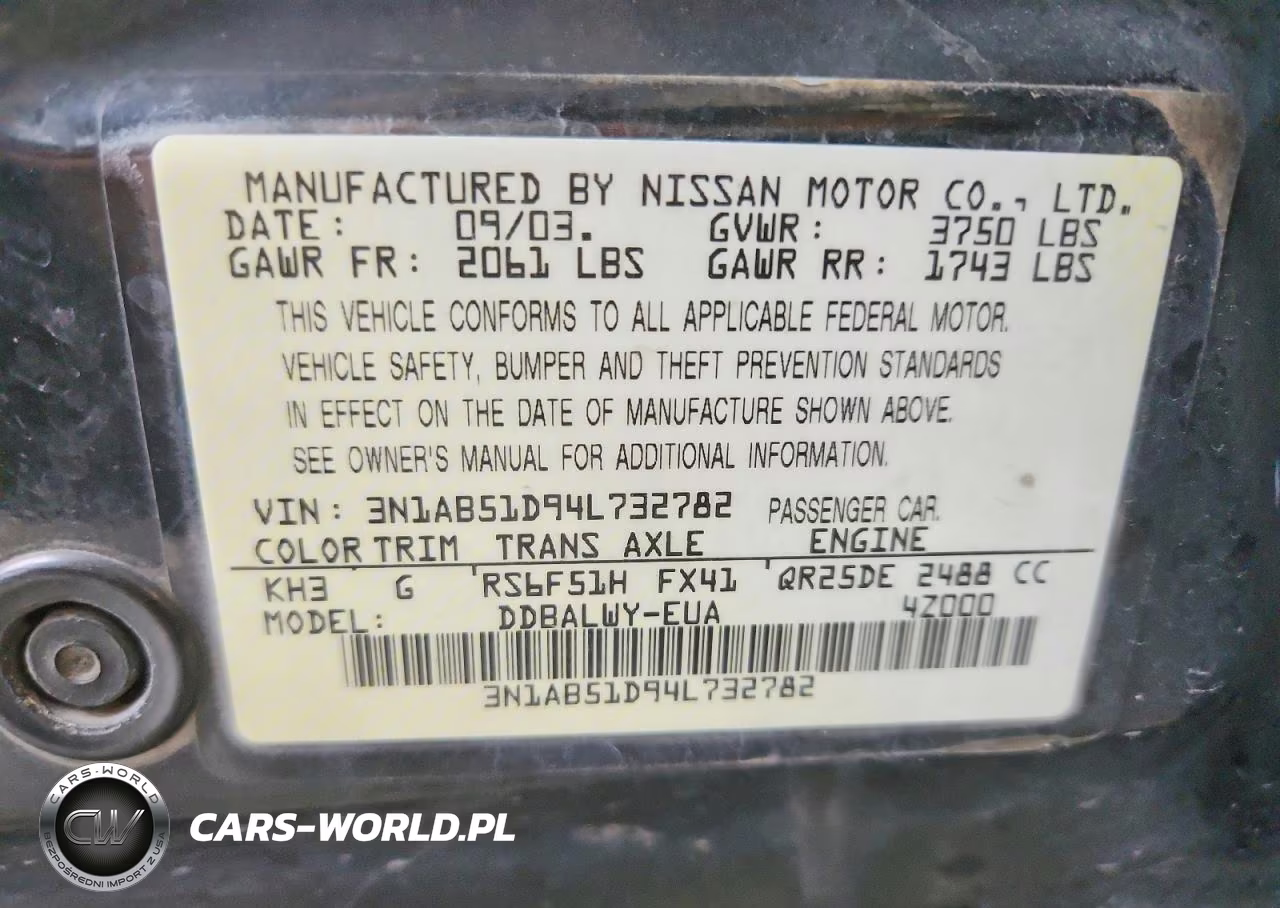 2004 Nissan Sentra VIN:3N1AB51D94L732782 - 13