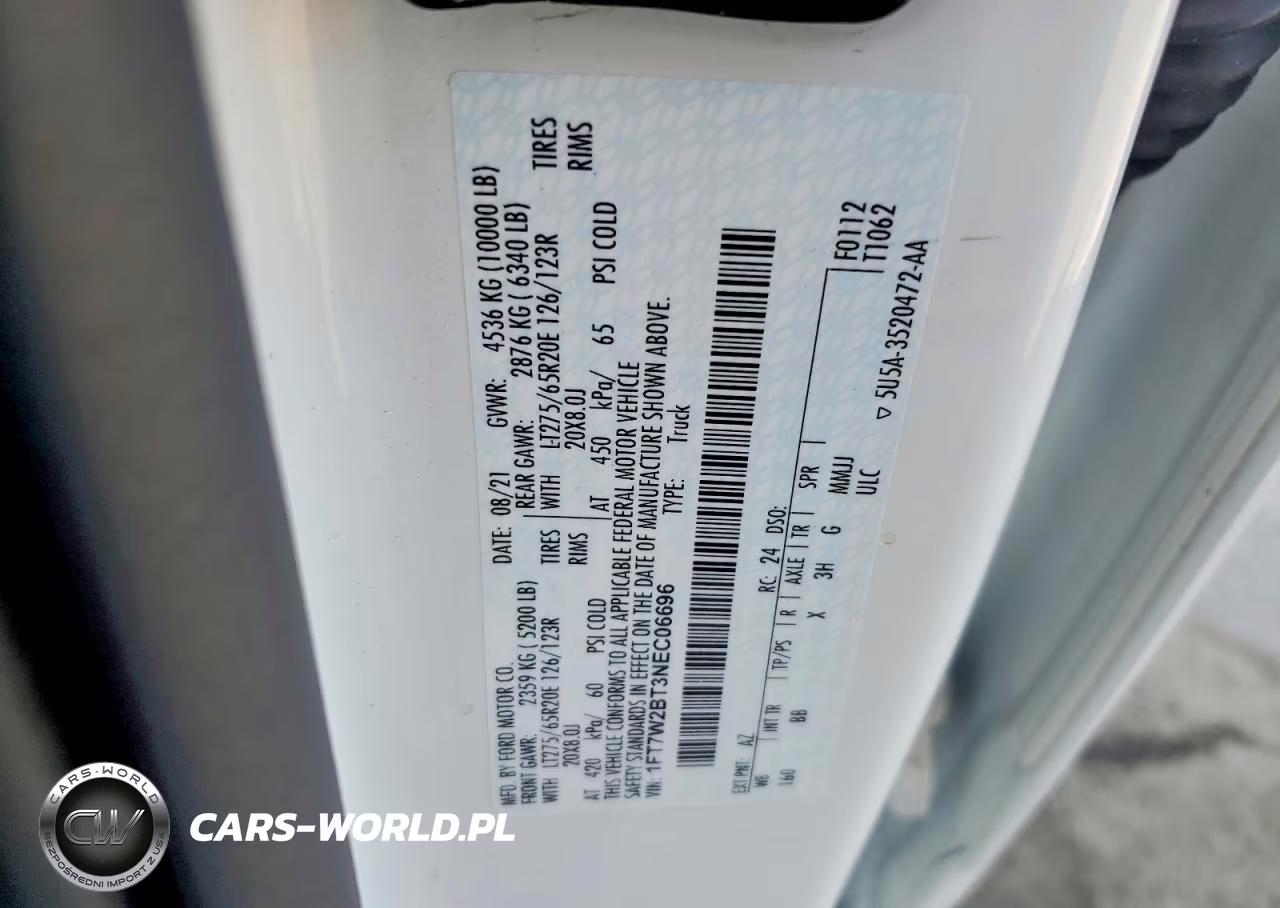 2022 Ford F250 Super Duty VIN:1FT7W2BT3NEC06696 - 12