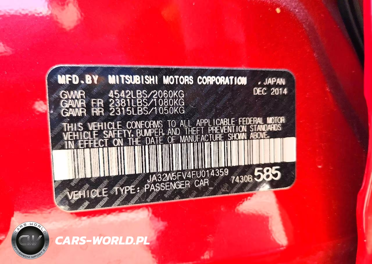 2015 Mitsubishi Lancer Evolution Mr VIN:JA32W5FV4FU014359 - 13