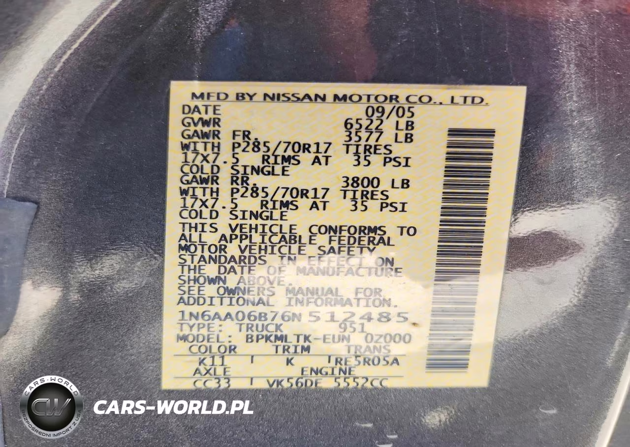 2006 Nissan Titan Xe VIN:1N6AA06B76N512485 - 12