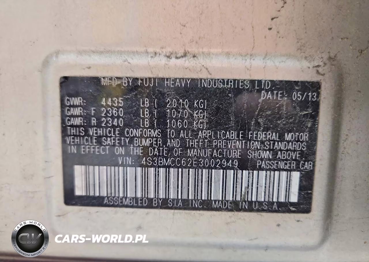 2014 Subaru Legacy 2.5I Premium VIN:4S3BMCC62E3002949 - 12