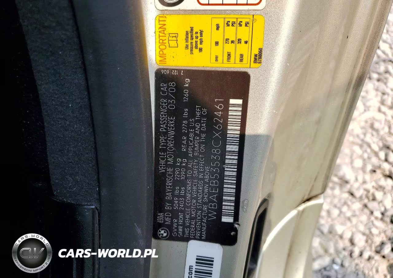 2008 BMW 650 I VIN:WBAEB53538CX62461 - 13
