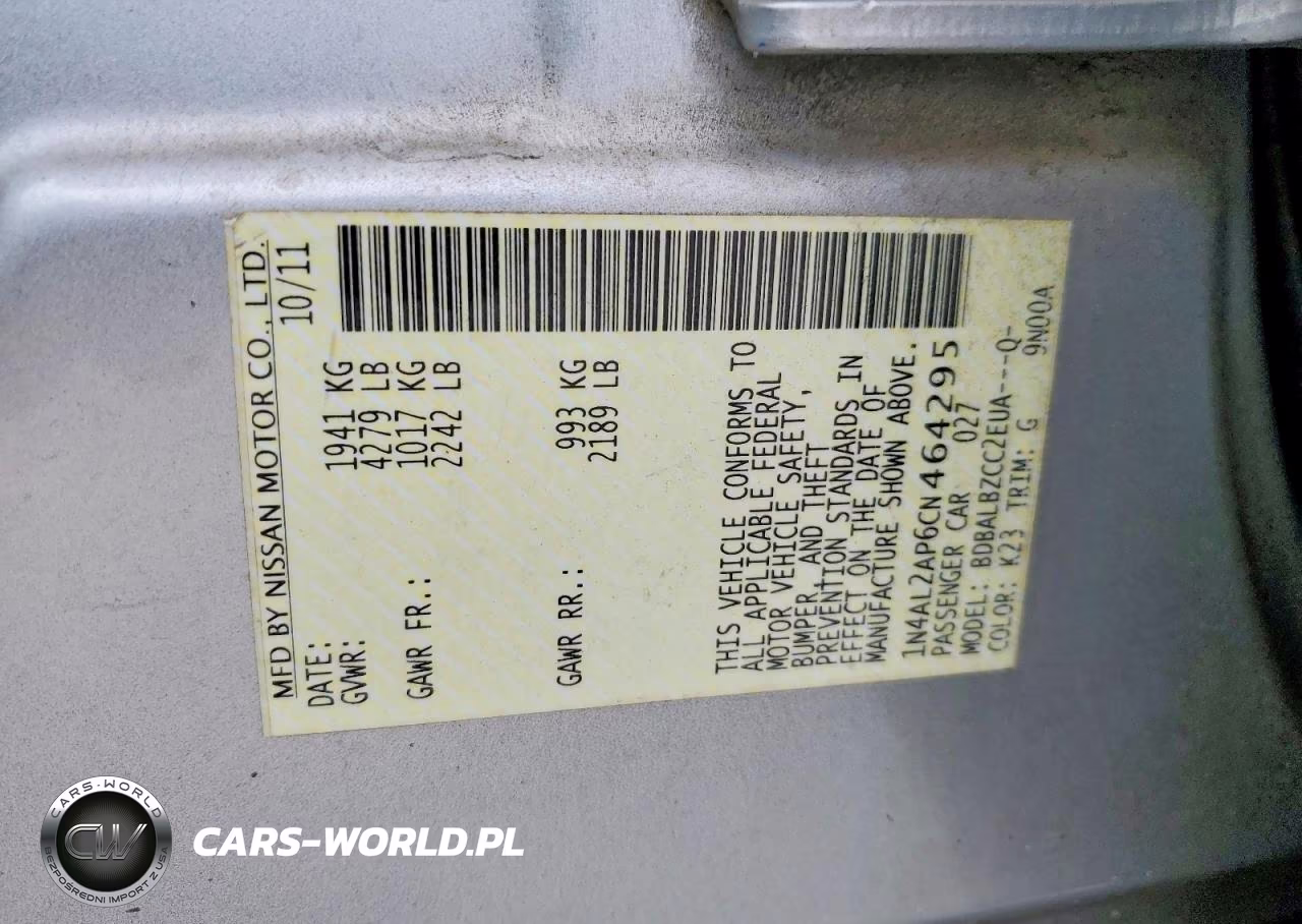2012 Nissan Altima 2.5 VIN:1N4AL2AP6CN464295 - 12
