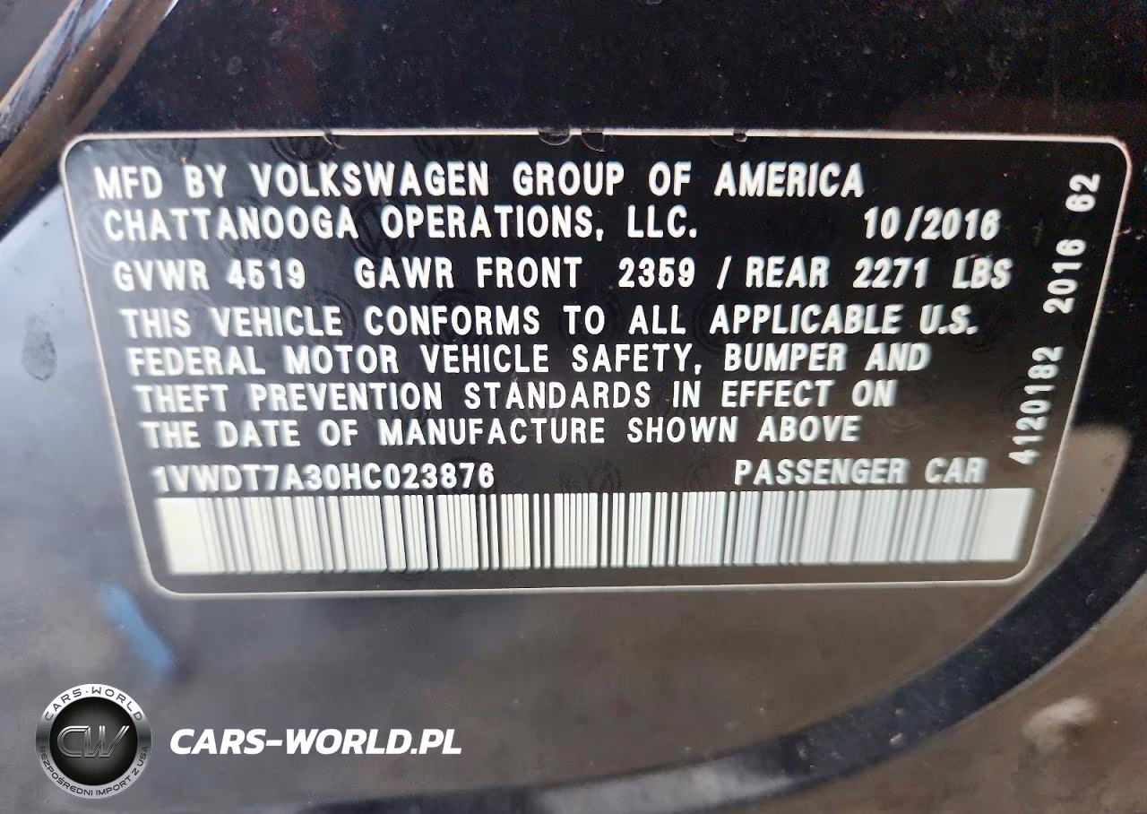2017 Volkswagen Passat R-Line VIN:1VWDT7A30HC023876 - 12