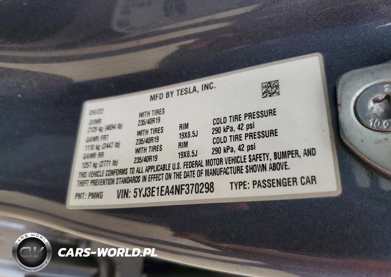 2022 Tesla Model 3 VIN:5YJ3E1EA4NF370298 - 12