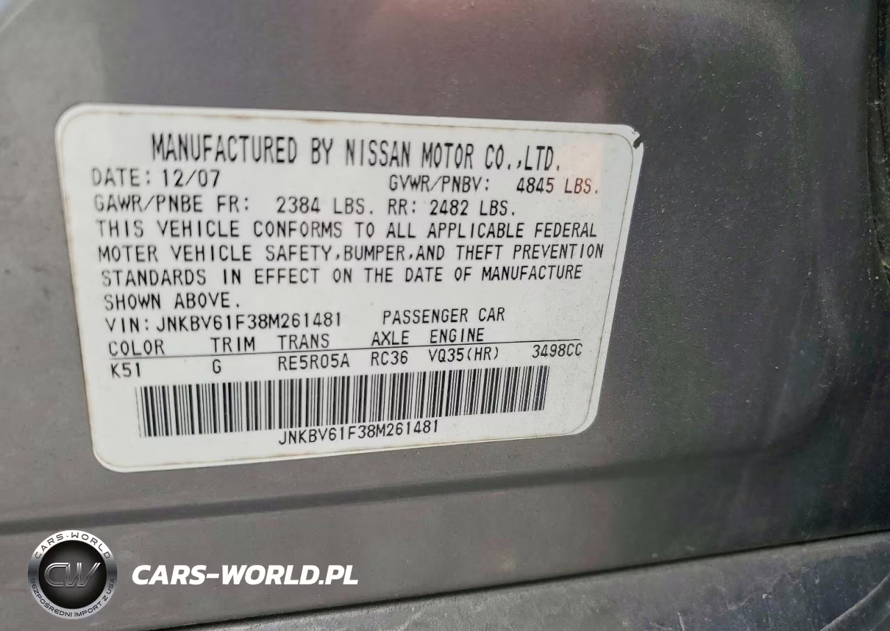 2008 Infiniti G35X VIN:JNKBV61F38M261481 - 12