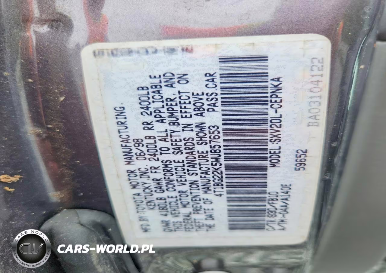 1998 Toyota Camry Le VIN:4T1BG22K5WU857653 - 12