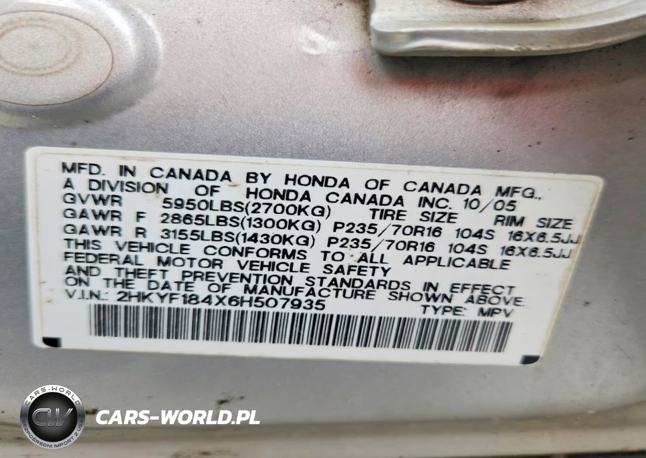 2006 Honda Pilot Ex VIN:2HKYF184X6H507935 - 13