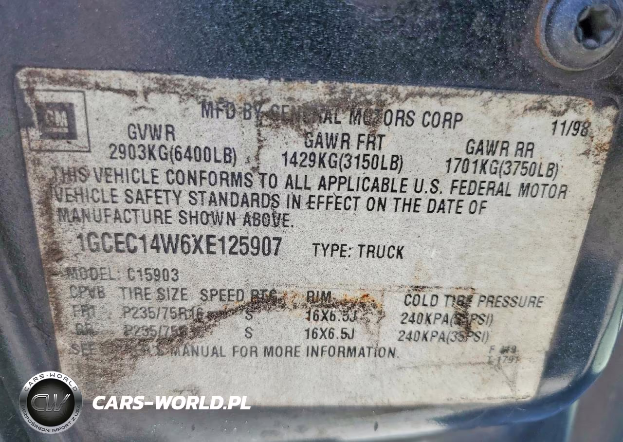 1999 Chevrolet Silverado C1500 VIN:1GCEC14W6XE125907 - 13