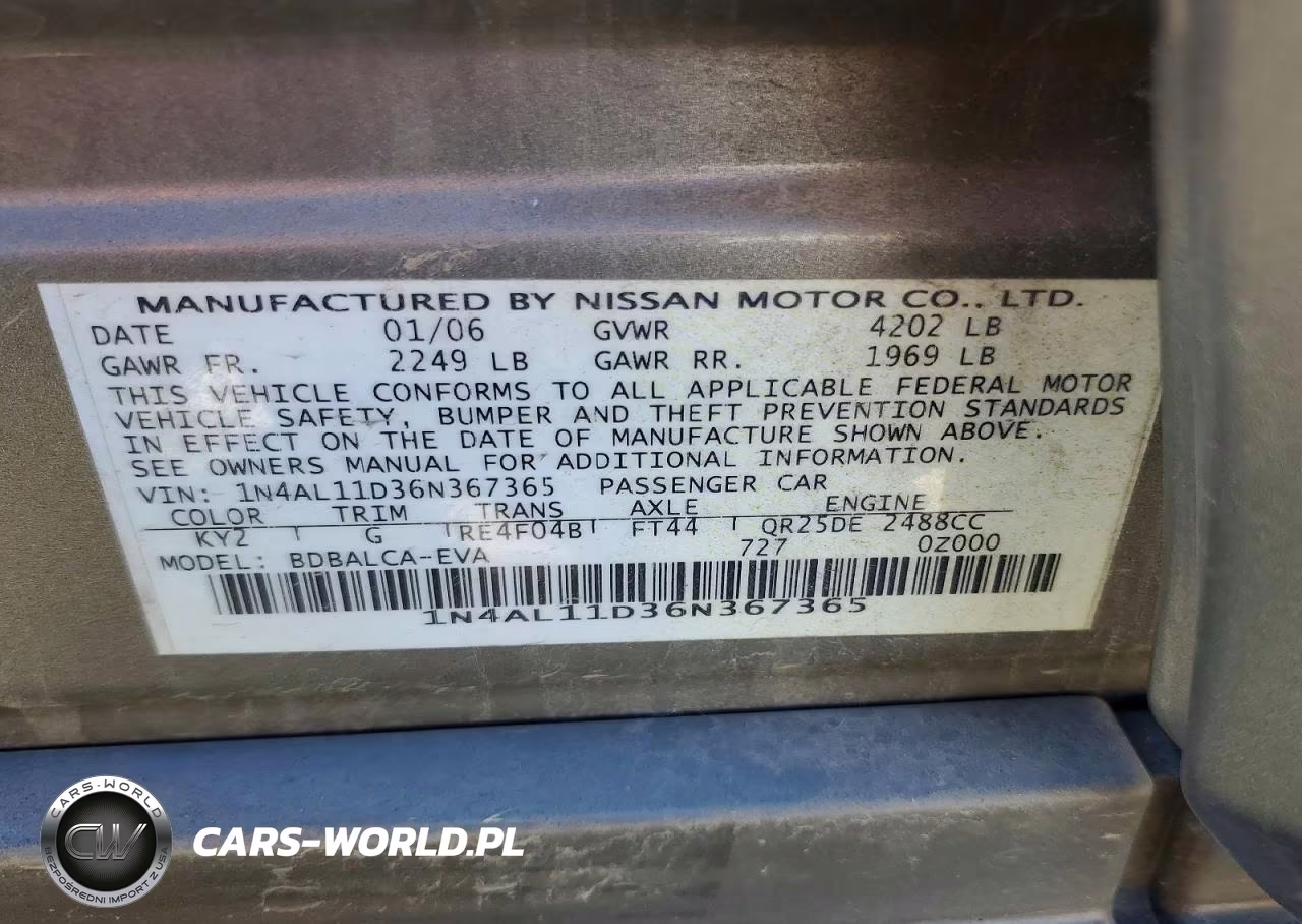 2006 Nissan Altima 2.5 VIN:1N4AL11D36N367365 - 12
