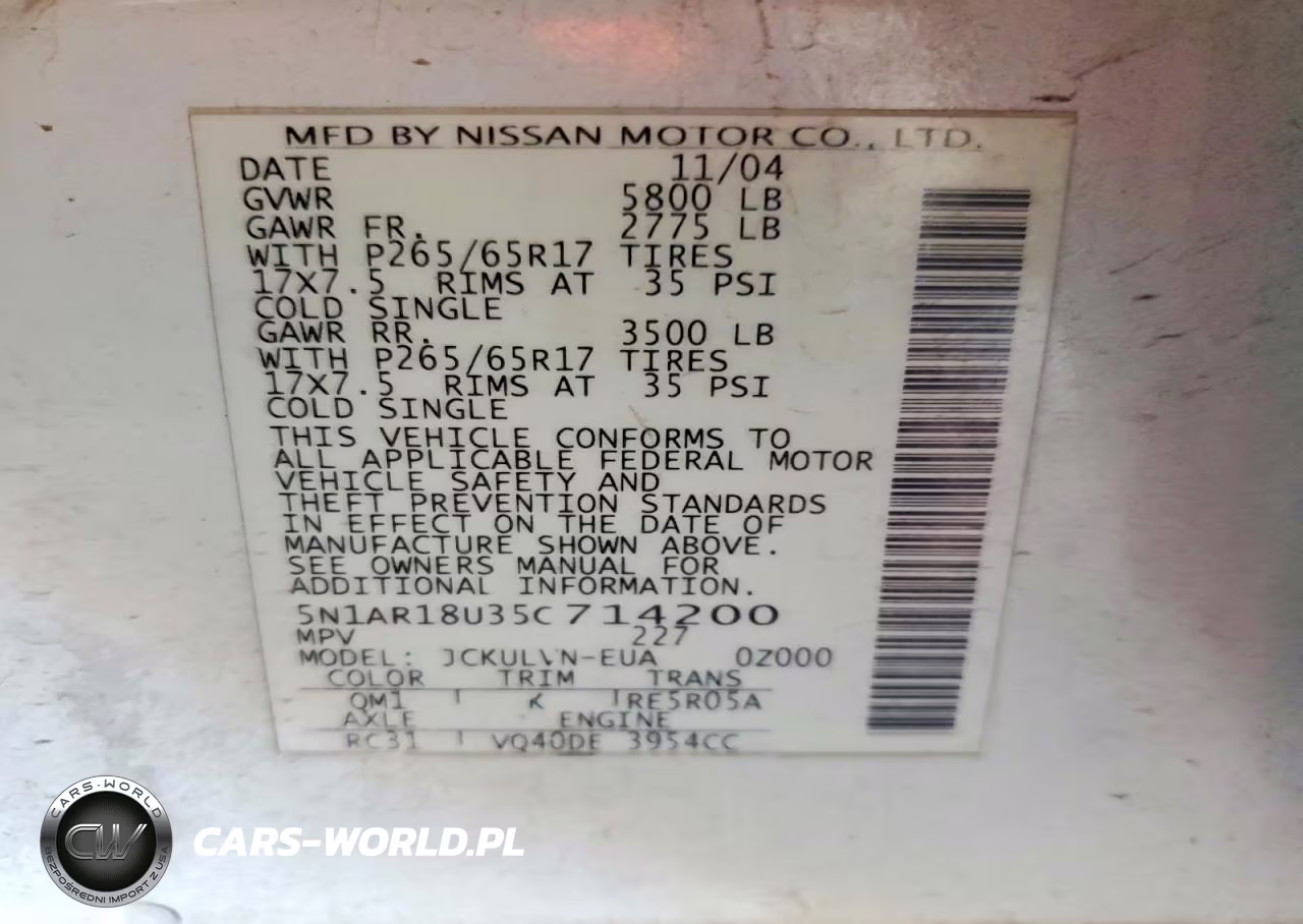 2005 Nissan Pathfinder Xe VIN:5N1AR18U35C714200 - 13