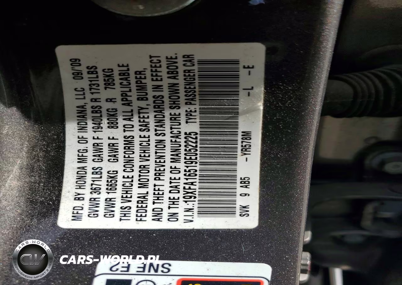 2009 Honda Civic Lx VIN:19XFA16519E052225 - 13
