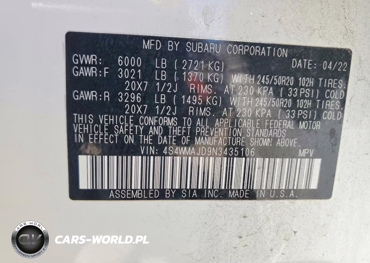 2022 Subaru Ascent Onyx Edition VIN:4S4WMAJD9N3435106 - 13