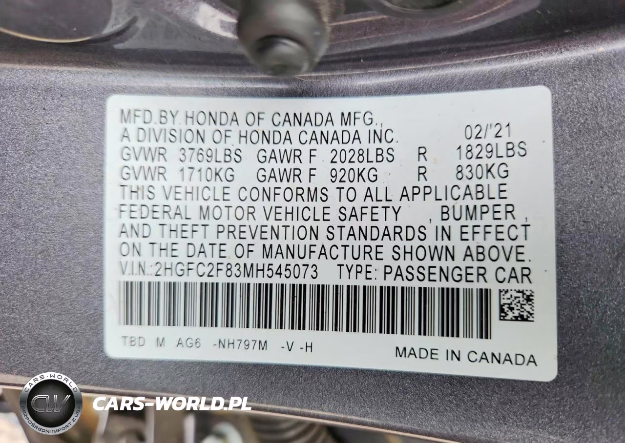 2021 Honda Civic Sport VIN:2HGFC2F83MH545073 - 12
