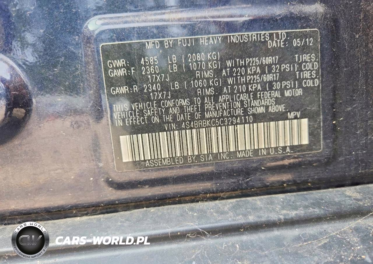2012 Subaru Outback 2.5I Limited VIN:4S4BRBKC5C3294110 - 12
