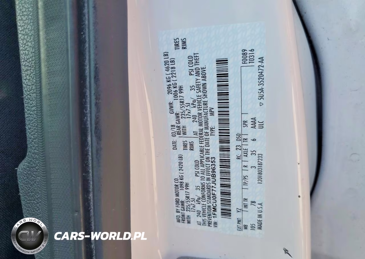 2018 Ford Escape S VIN:1FMCU0F77JUB96353 - 13