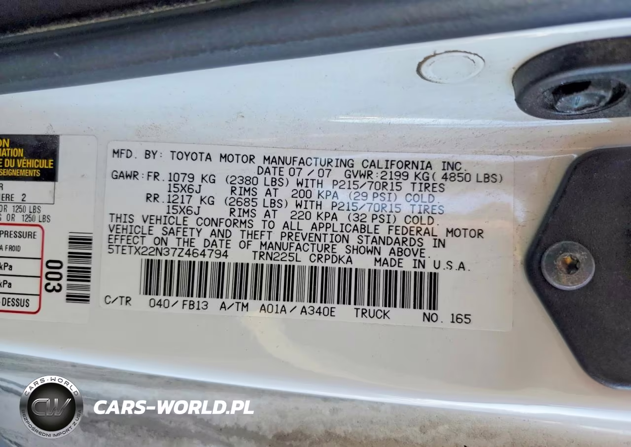 2007 Toyota Tacoma Base VIN:5TETX22N37Z464794 - 12