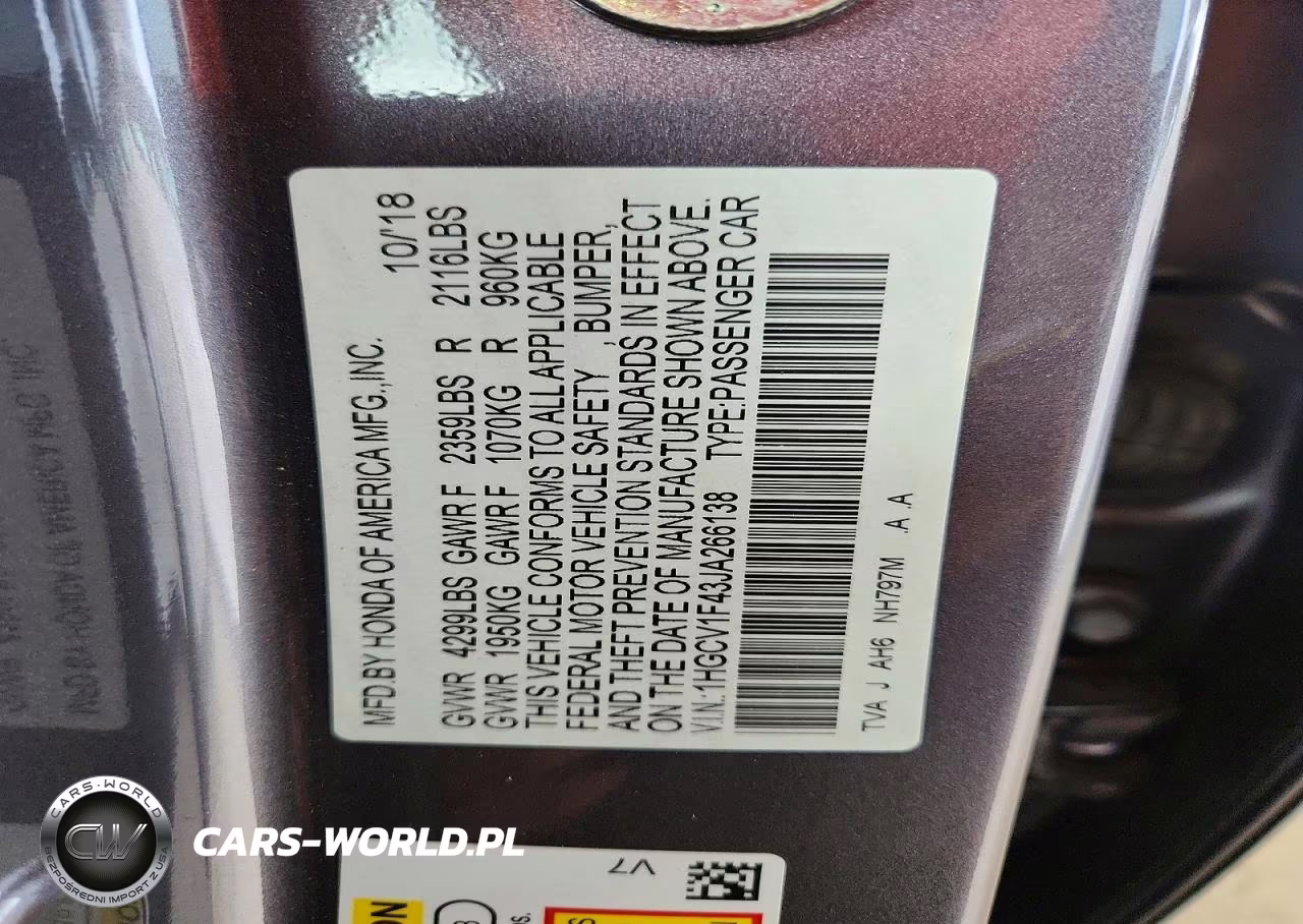2018 Honda Accord Ex VIN:1HGCV1F43JA266138 - 12