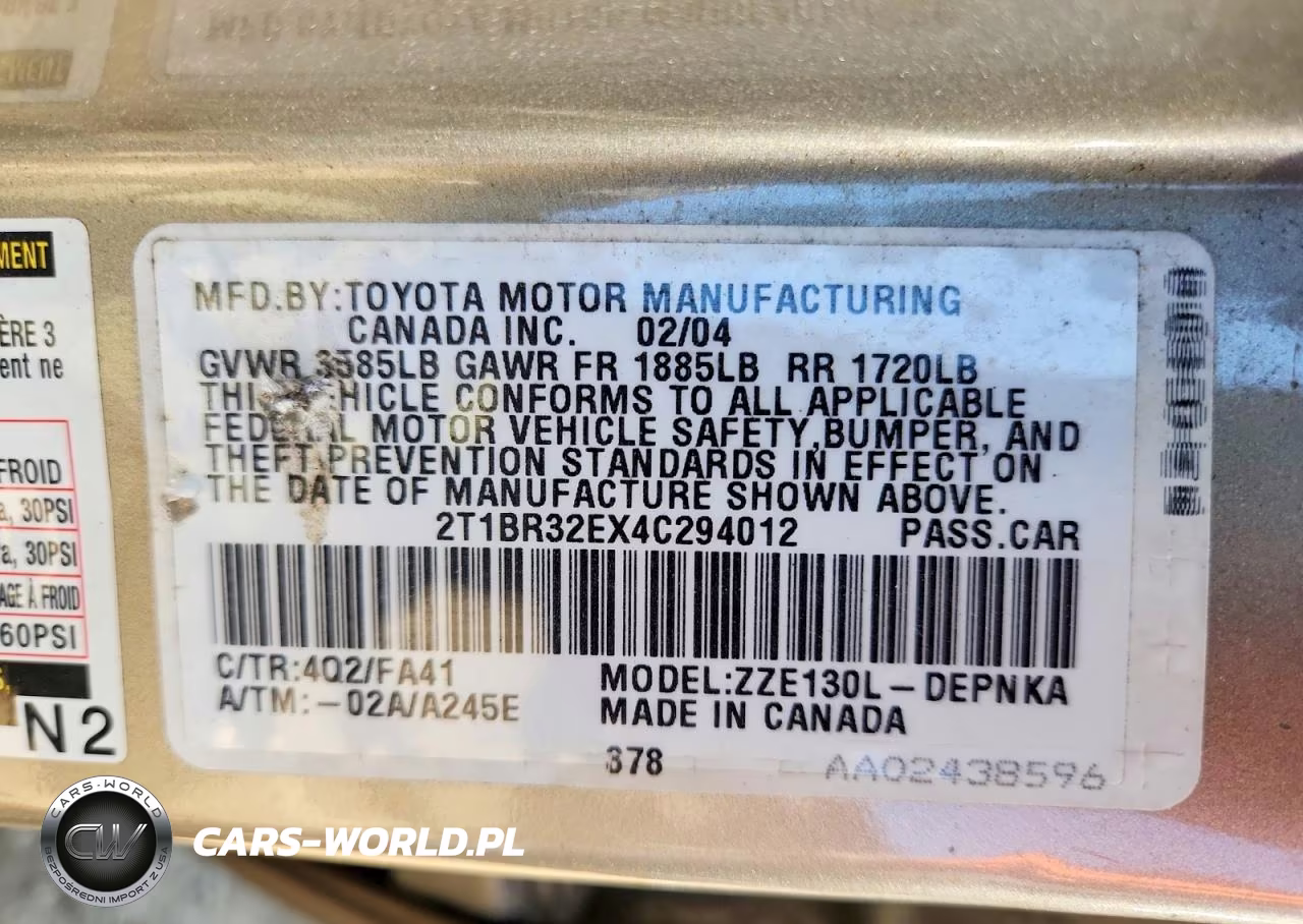 2004 Toyota Corolla Le VIN:2T1BR32EX4C294012 - 12