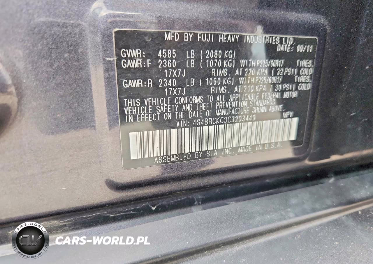 2012 Subaru Outback 2.5I Limited VIN:4S4BRCKC3C3203440 - 14