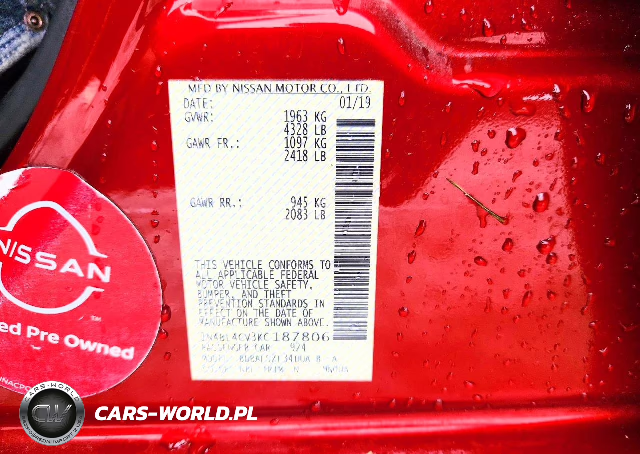 2019 Nissan Altima Sr VIN:1N4BL4CV3KC187806 - 12