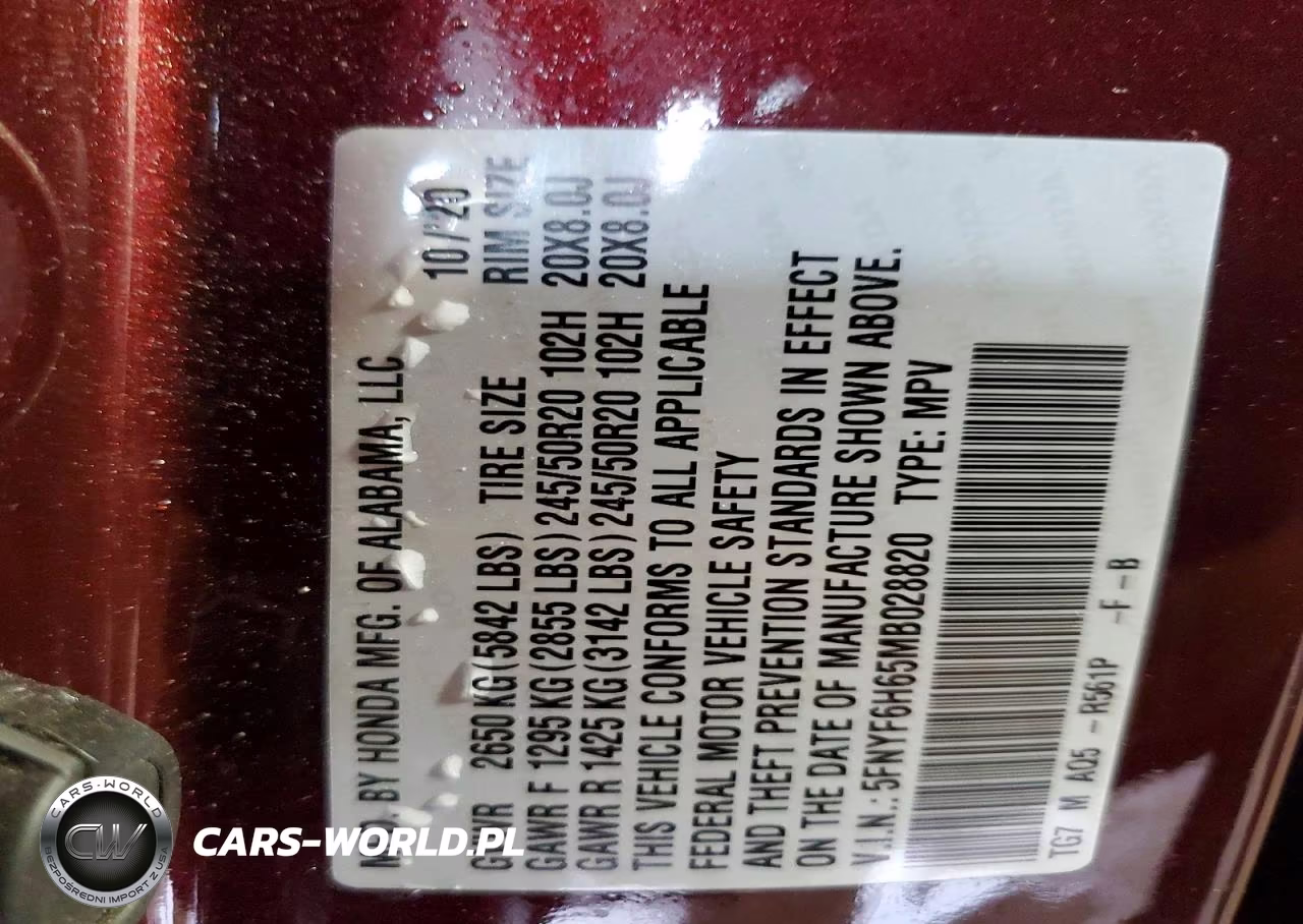 2021 Honda Pilot Touring VIN:5FNYF6H65MB028820 - 13
