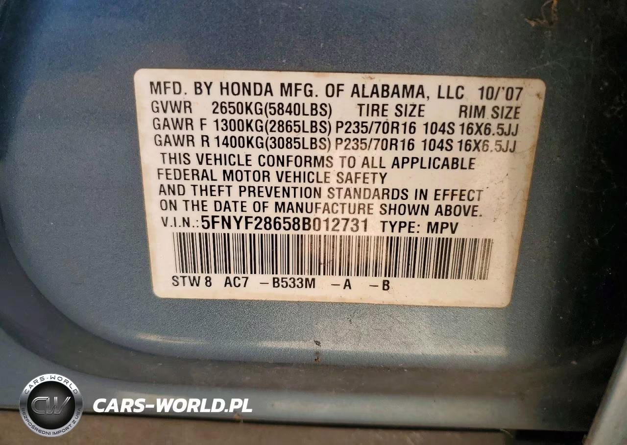 2008 Honda Pilot VIN:5FNYF28658B012731 - 13