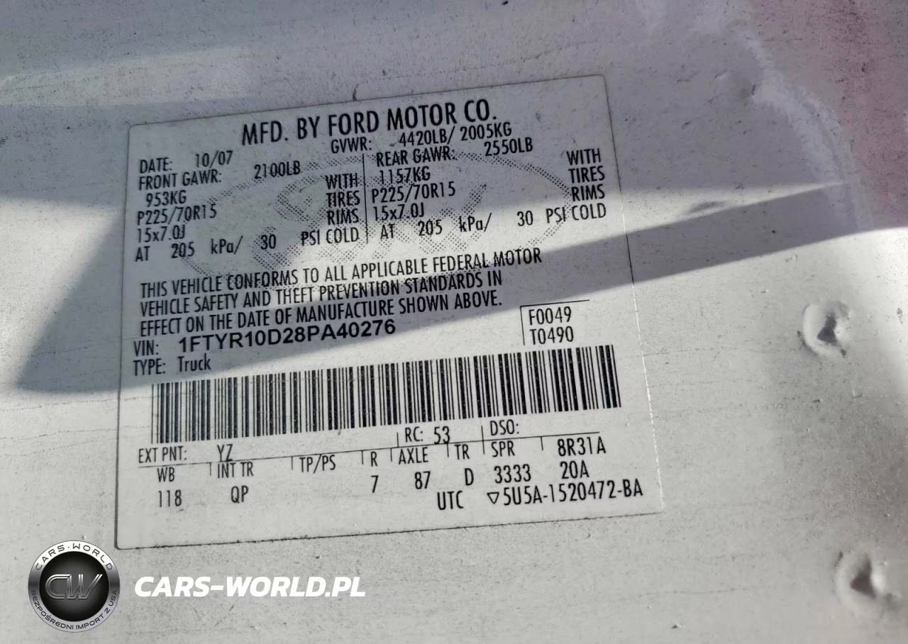 2008 Ford Ranger VIN:1FTYR10D28PA40276 - 12