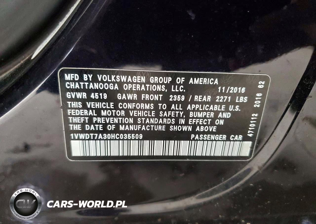 2017 Volkswagen Passat R-Line VIN:1VWDT7A30HC035509 - 13