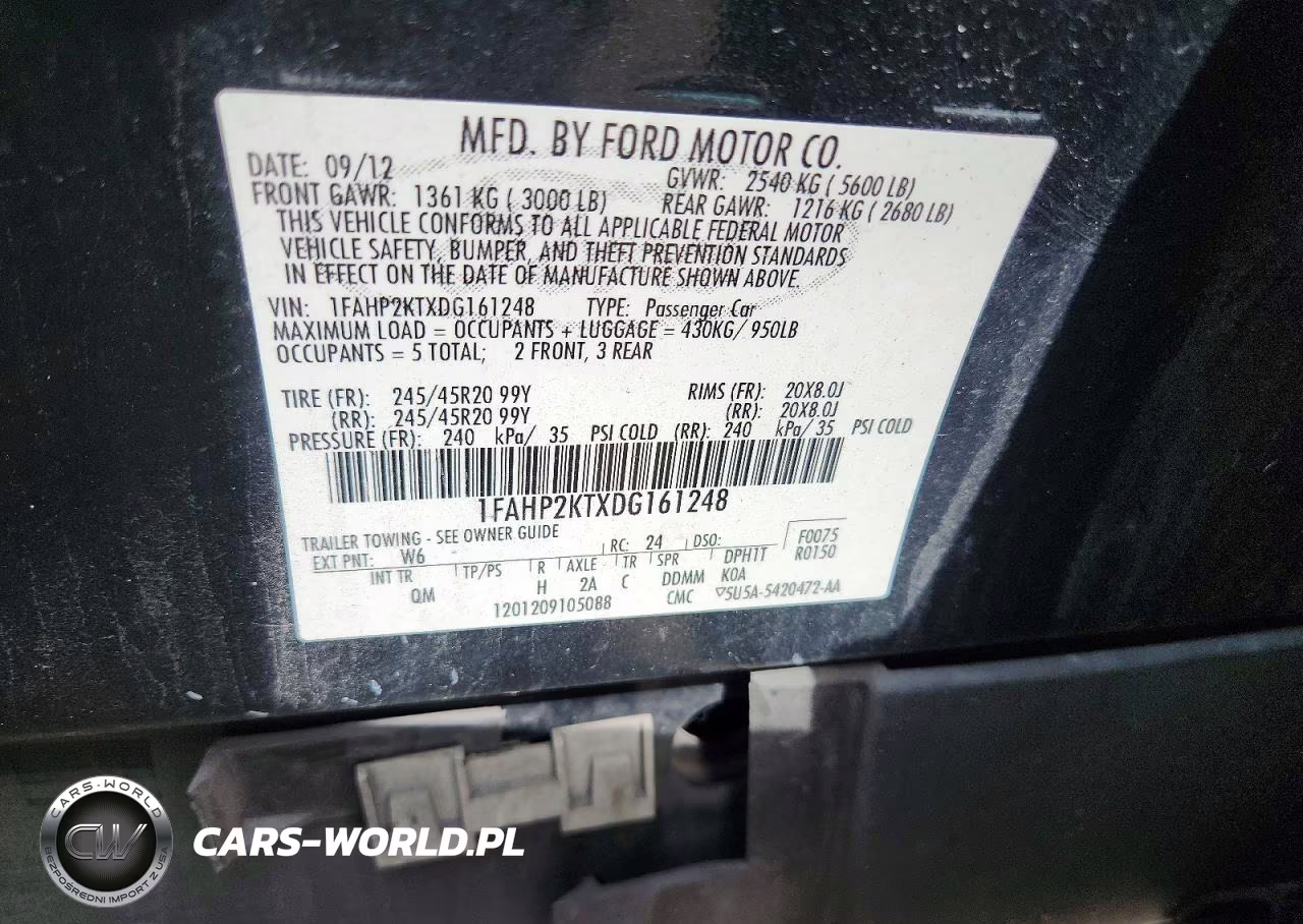 2013 Ford Taurus Sho VIN:1FAHP2KTXDG161248 - 13