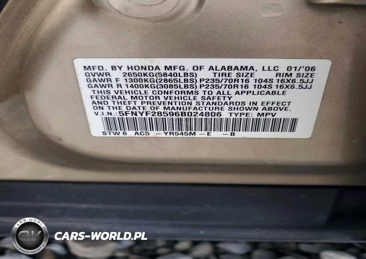 2006 Honda Pilot Ex VIN:5FNYF28596B024806 - 13