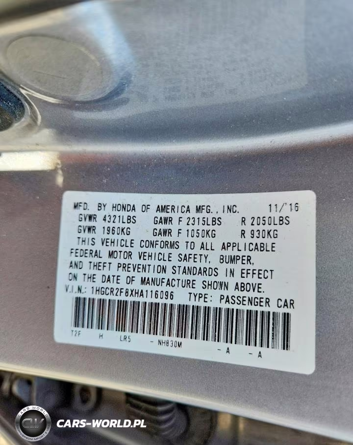 2017 Honda Accord Exl VIN:1HGCR2F8XHA116096 - 13