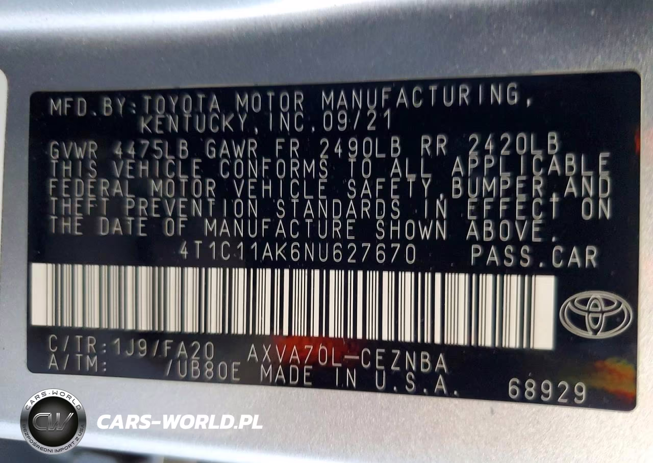 2022 Toyota Camry Le VIN:4T1C11AK6NU627670 - 12