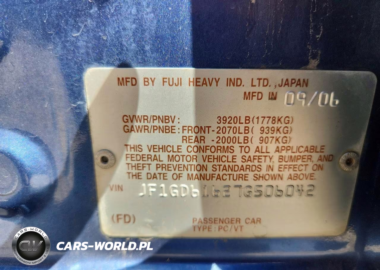 2007 Subaru Impreza 2.5I VIN:JF1GD61627G506042 - 12