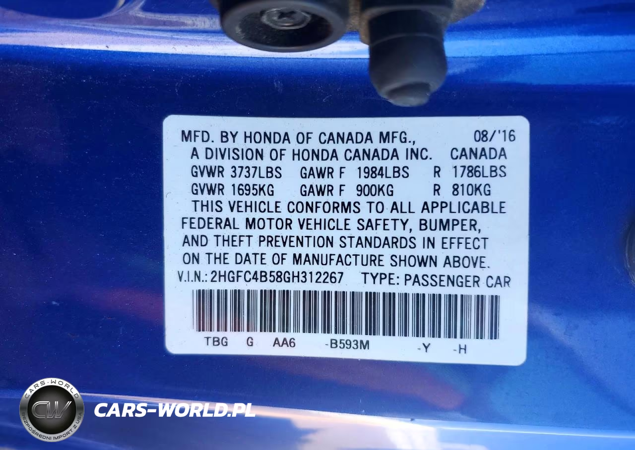 2016 Honda Civic Lx VIN:2HGFC4B58GH312267 - 12