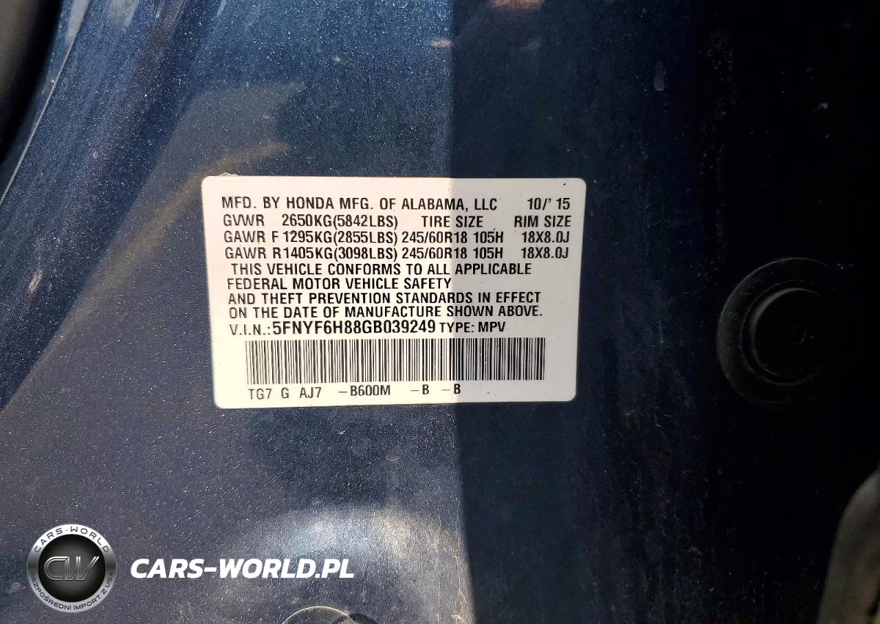 2016 Honda Pilot Exl VIN:5FNYF6H88GB039249 - 13