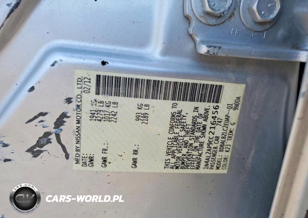 2012 Nissan Altima 2.5 VIN:1N4AL2AP9CC216456 - 13