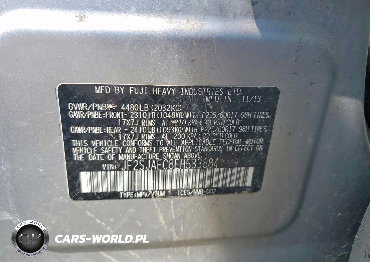 2014 Subaru Forester 2.5I Premium VIN:JF2SJAEC8EH533884 - 13