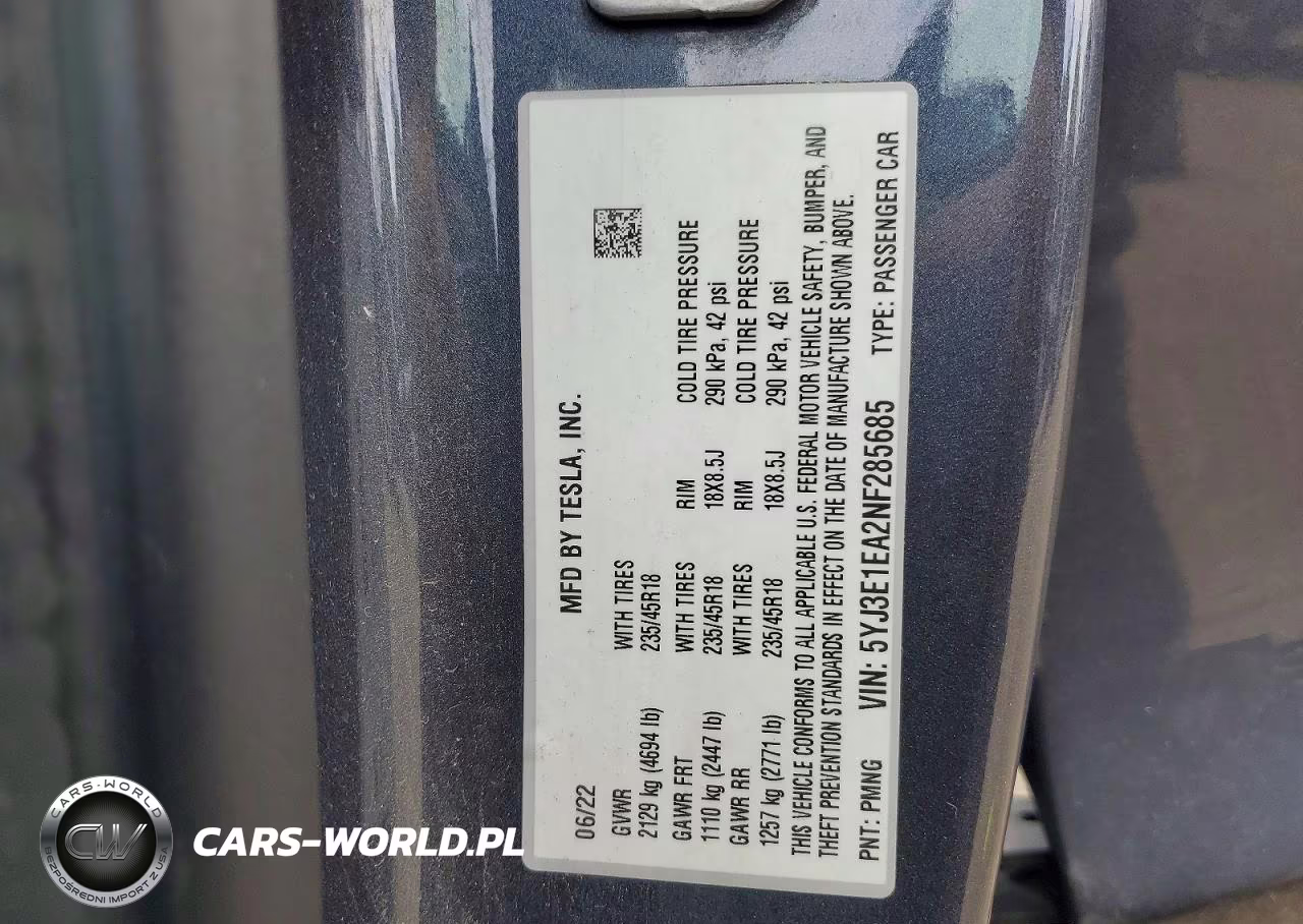 2022 Tesla Model 3 VIN:5YJ3E1EA2NF285685 - 12