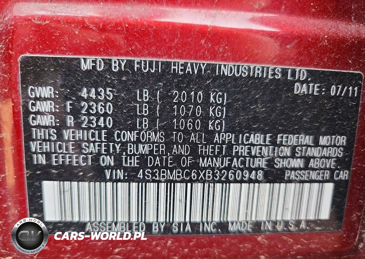 2011 Subaru Legacy 2.5I Premium VIN:4S3BMBC6XB3260948 - 12