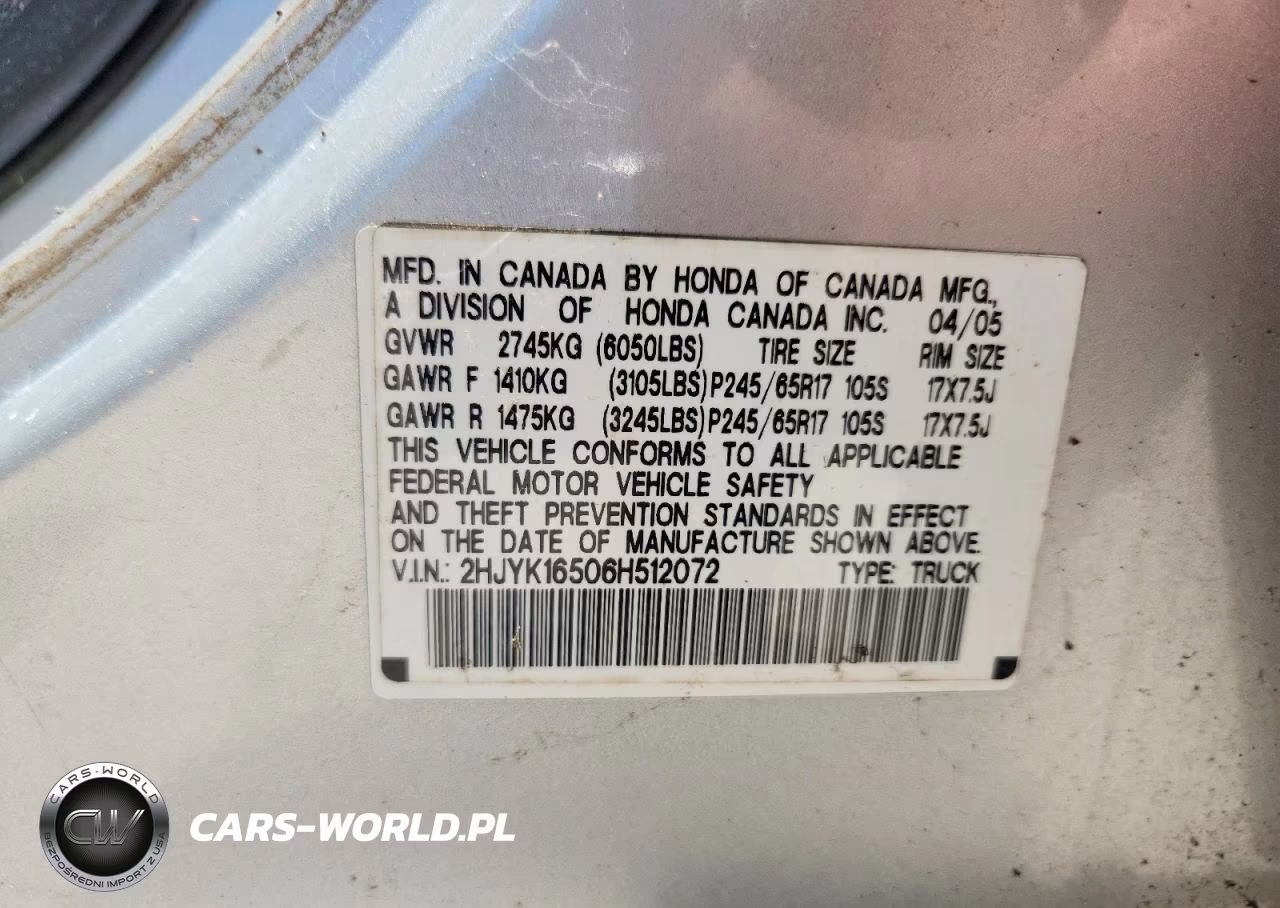 2006 Honda Ridgeline Rtl VIN:2HJYK16506H512072 - 12