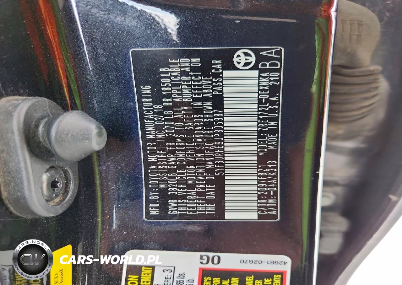 2018 Toyota Corolla Le VIN:5YFBURHE9JP805987 - 12