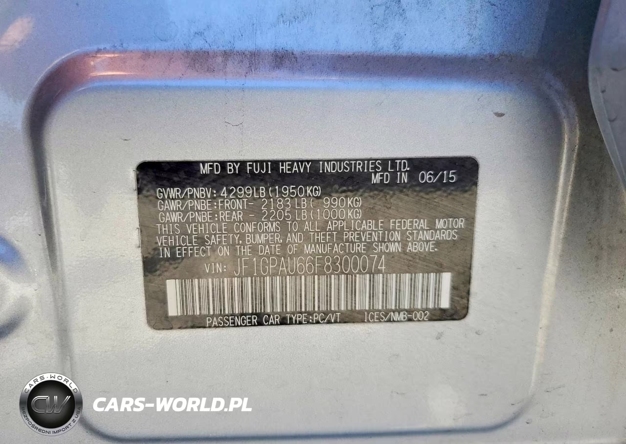 2015 Subaru Impreza Sport VIN:JF1GPAU66F8300074 - 13