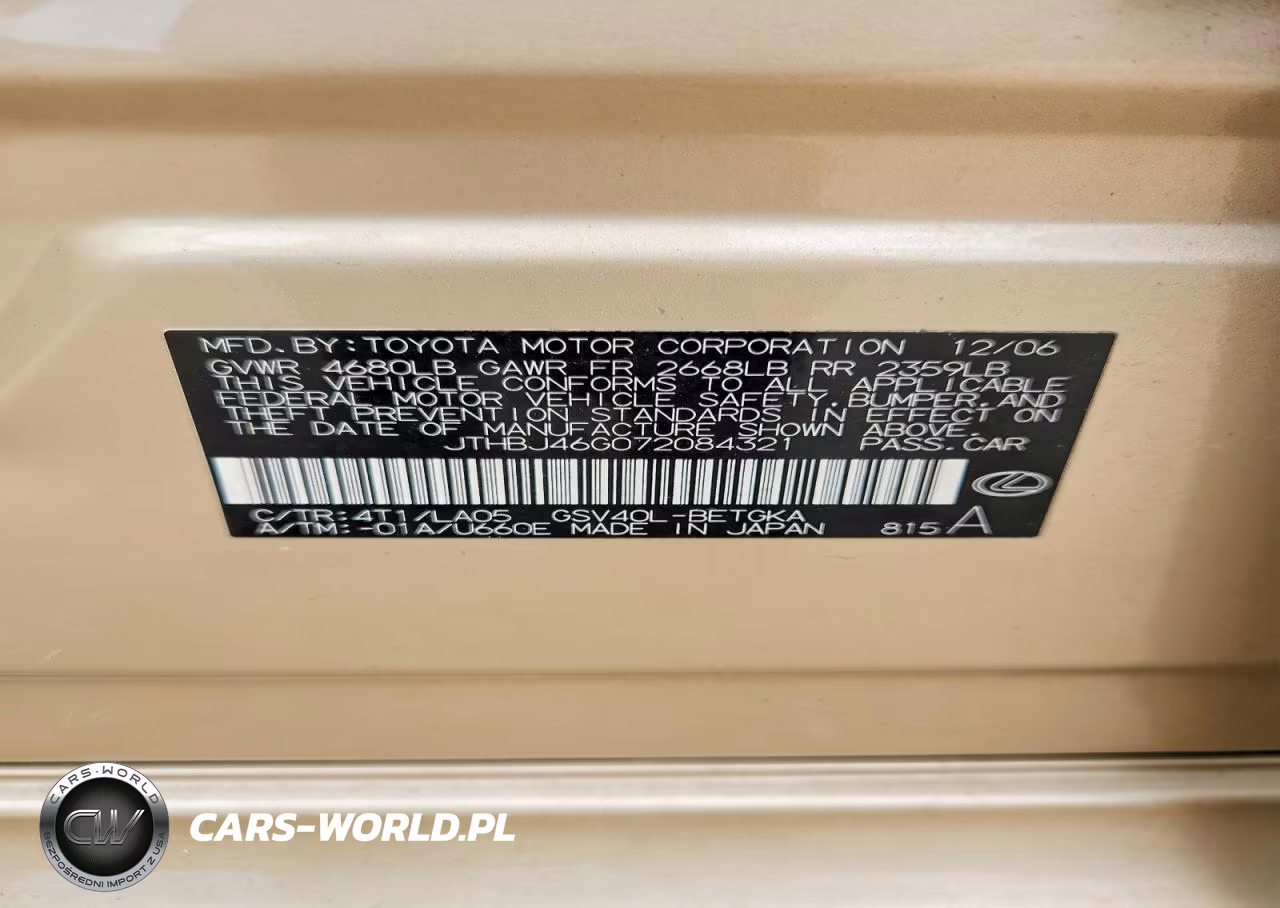 2007 Lexus Es 350 VIN:JTHBJ46G072084321 - 12